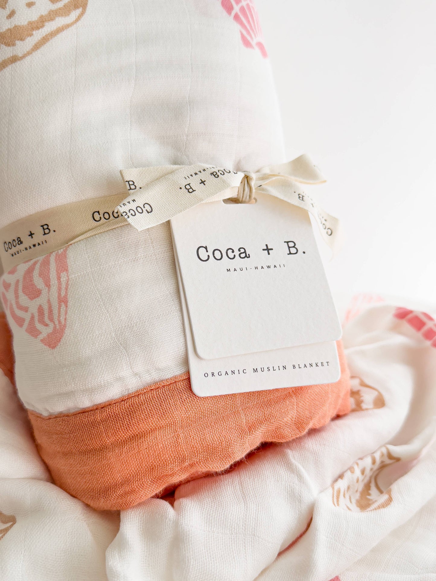 Coca + B Boho Beach Seashell Print Organic Bamboo Muslin Blanket