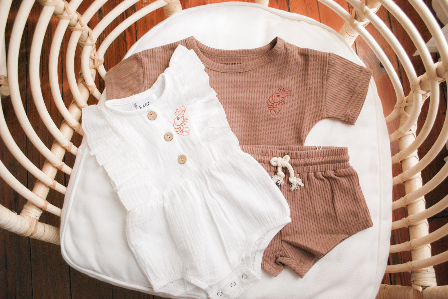 Shrimp Embroidered Waffle Toddler Top & Bottom Set