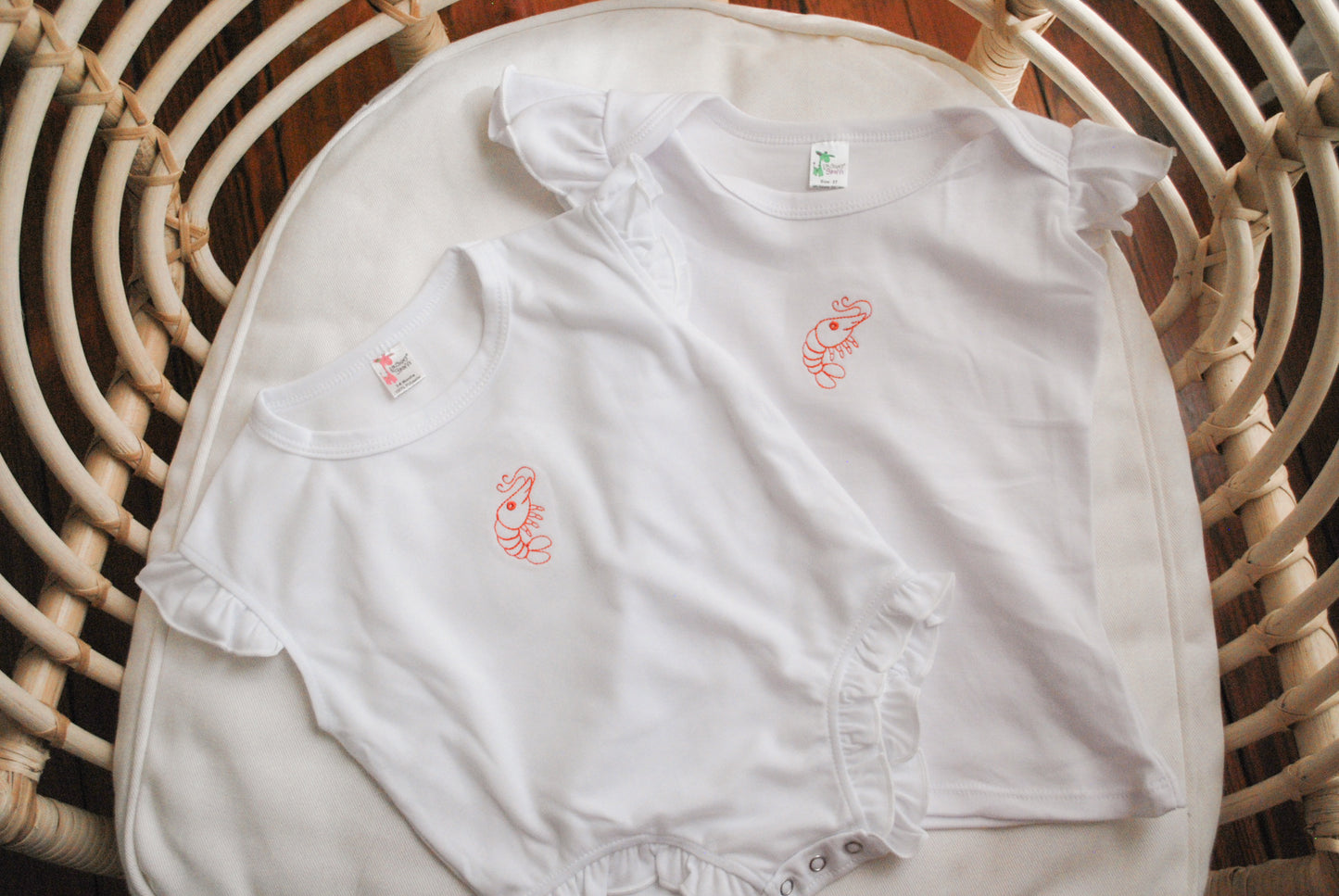 Shrimp Embroidered Flutter Sleeve Top