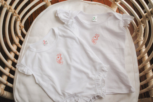 Shrimp Embroidered Flutter Sleeve Top