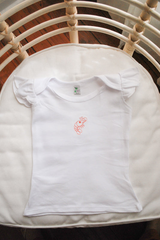 Shrimp Embroidered Flutter Sleeve Top