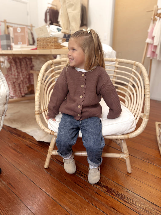 Nina Brown Scalloped Cardigan