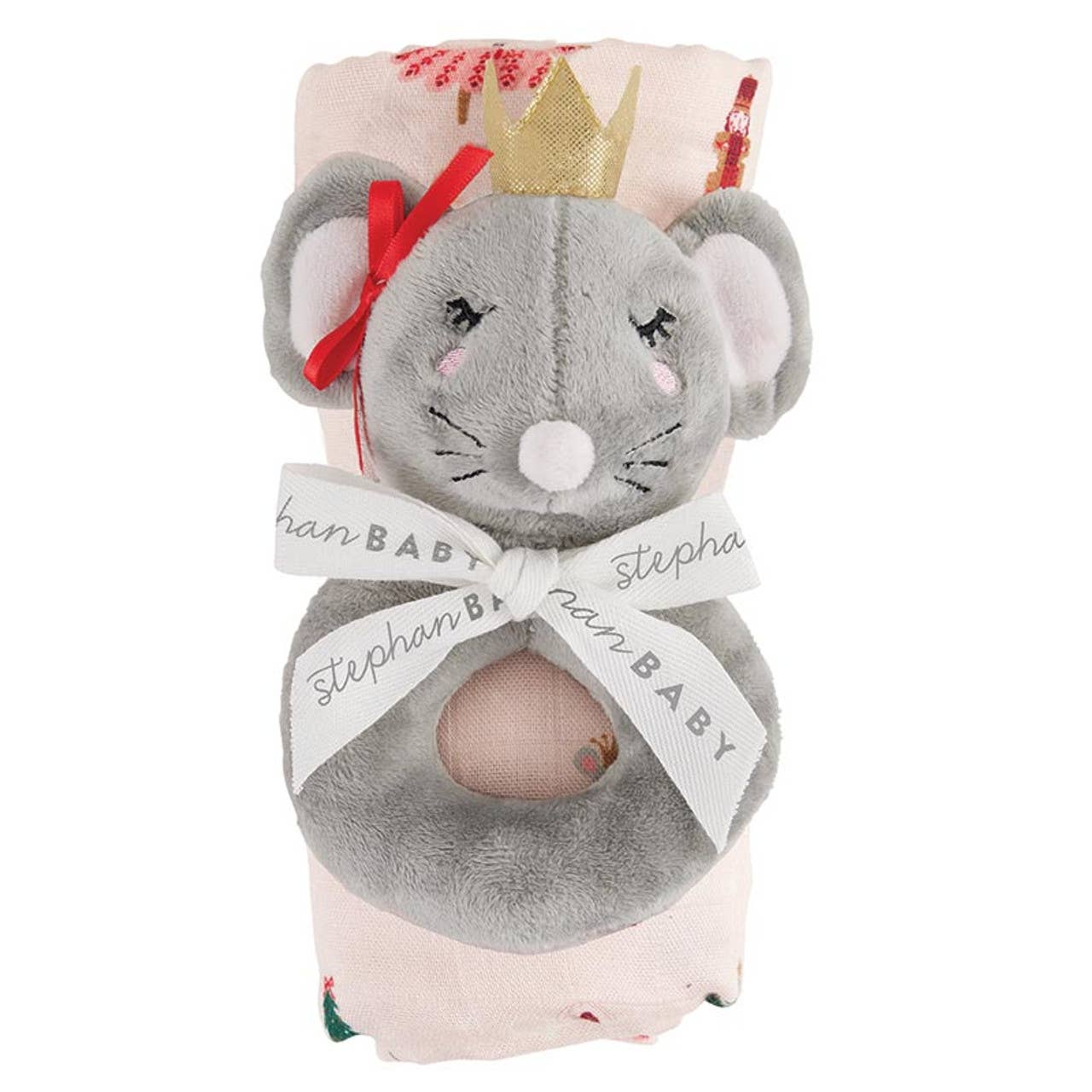 Mouse Queen Swaddle with Plush Rattle