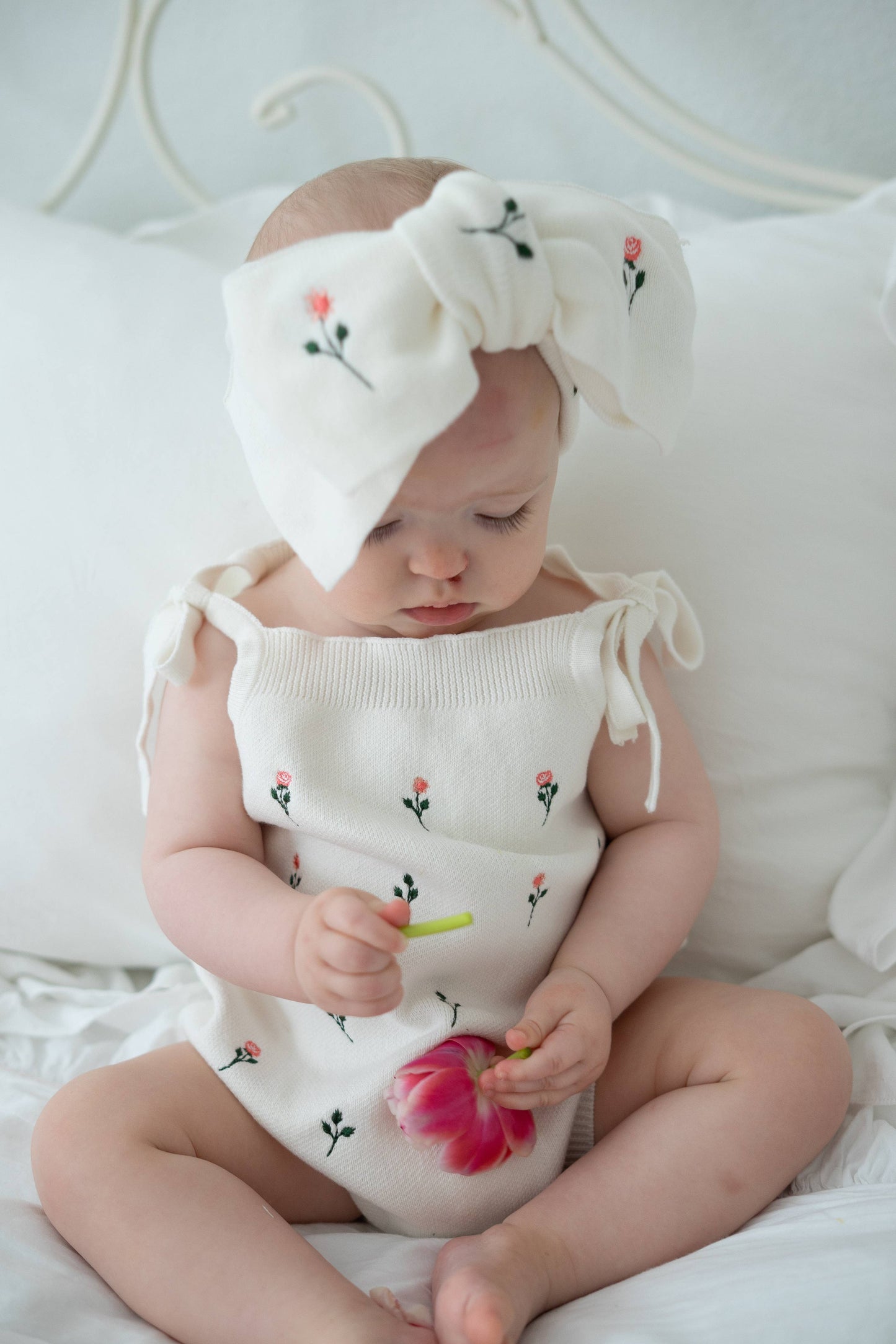 Floral Embroidery Romper + Bow