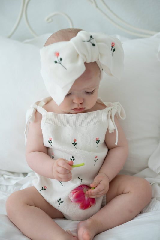 Floral Embroidery Romper + Bow