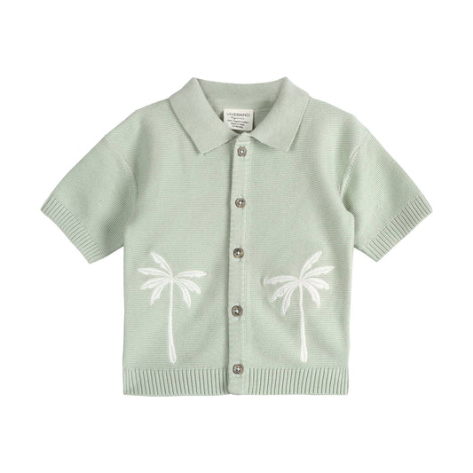 Button Down Embroidered Palms Set