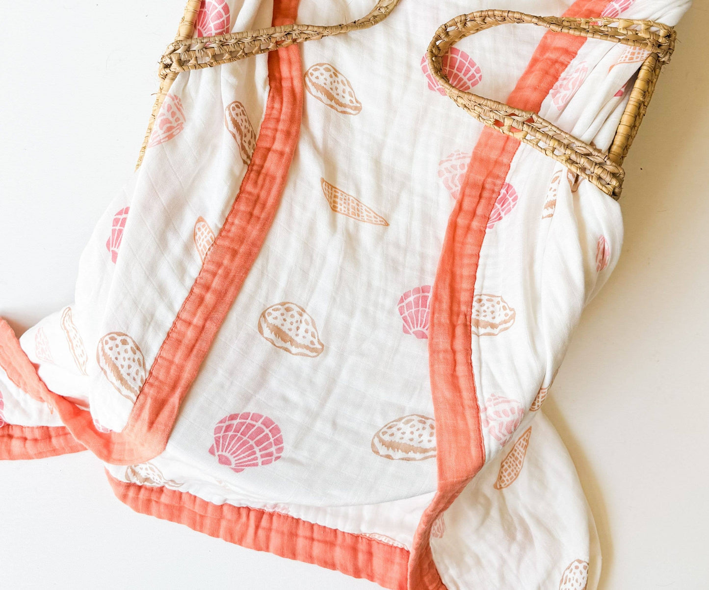 Coca + B Boho Beach Seashell Print Organic Bamboo Muslin Blanket