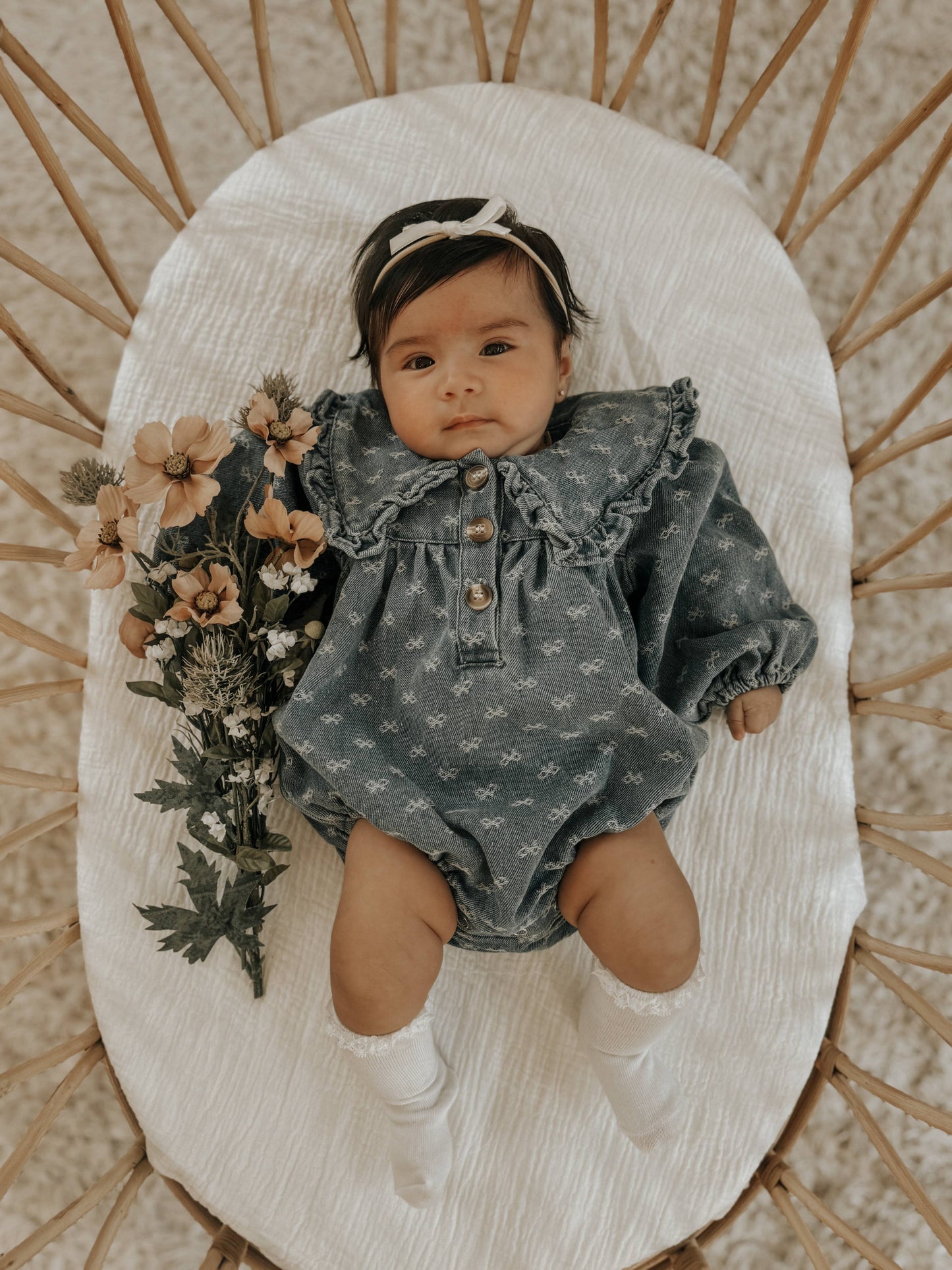 Bow Denim Bubble Romper