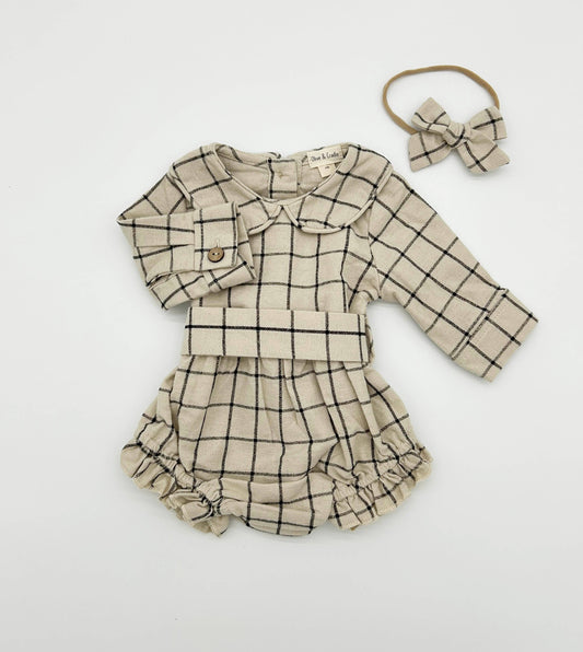 Plaid Cotton Romper: Romper+Bow