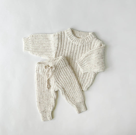 Chunky Knit Sweater + Pants Set: Coco speckle