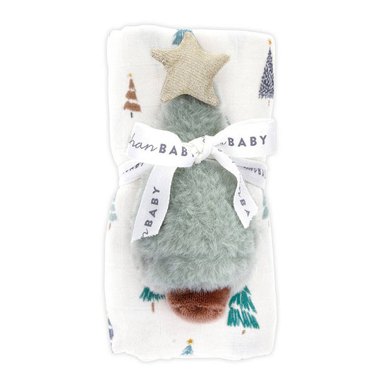 Tree Swaddle with Plush Rattle