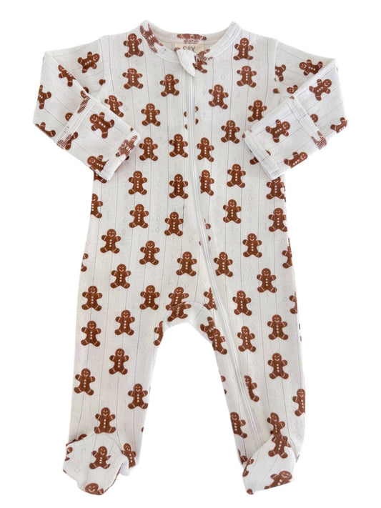Gingerbread Organic Pointelle 2-Way Zip Footie