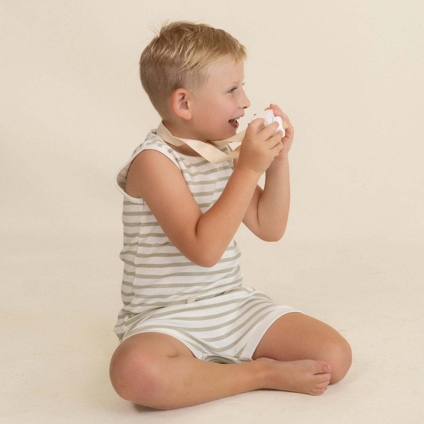 Sage Stripes Organic Tank & Tee Shorts Set