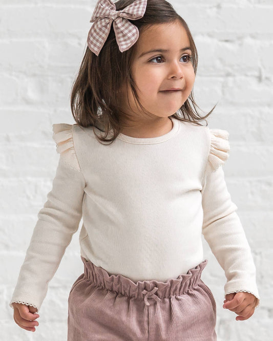 Rina Ribbed Ruffle Floral Long Sleeve Top